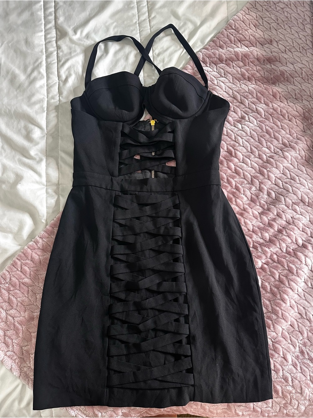 Bebe Black Lace-Up Front Bustier Dress